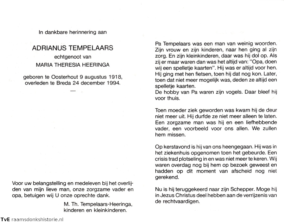Adrianus Tempelaars Maria Theresia Heeringa