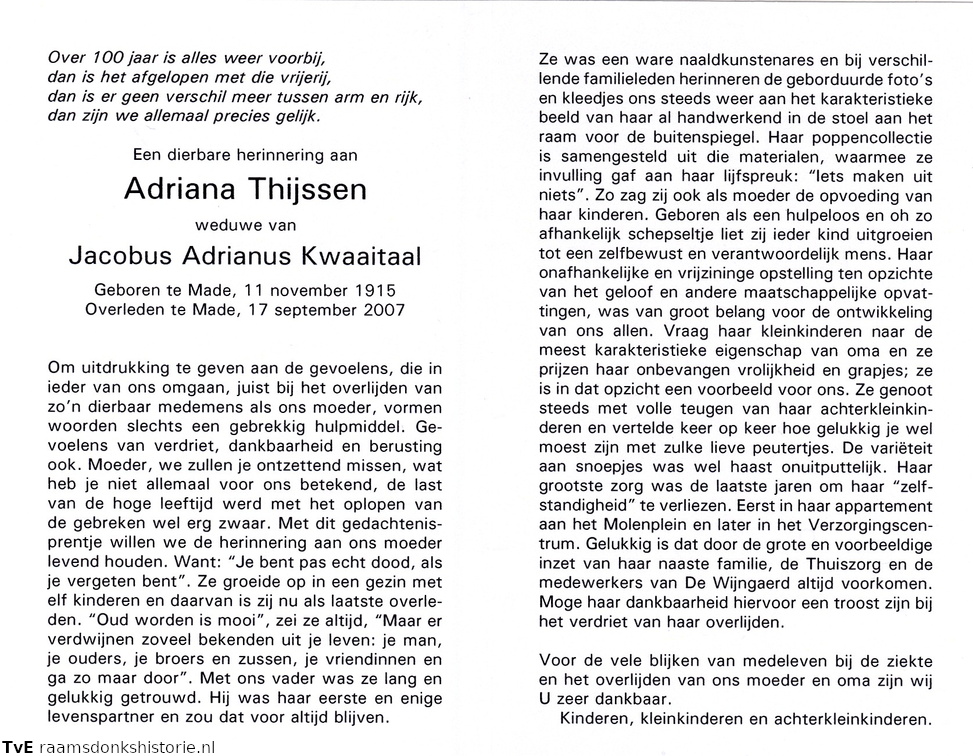 Adriana Thijssen Jacobus Adrianus Kwaaitaal