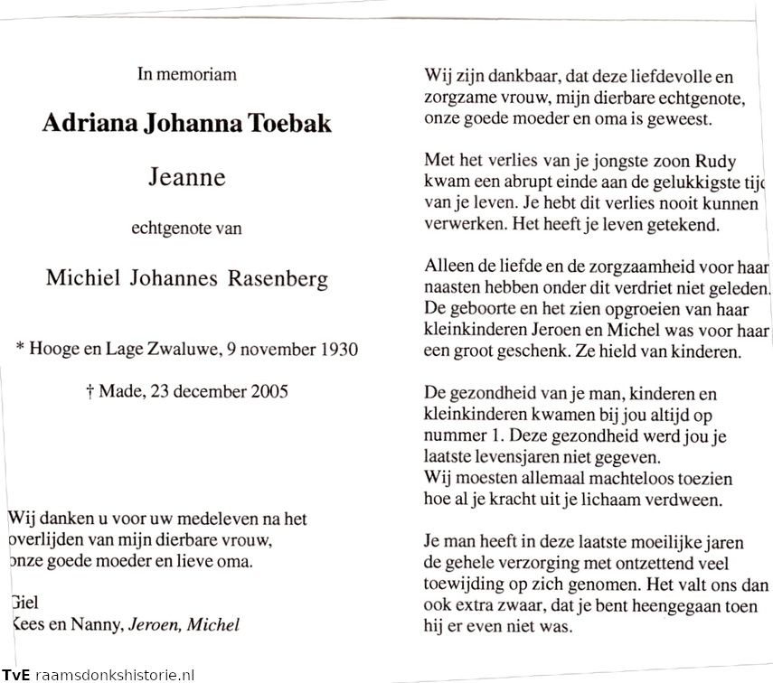 Adriana Johanna Toebak Michiel Johannes Rasenberg