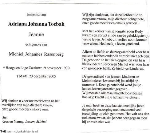 Adriana Johanna Toebak Michiel Johannes Rasenberg