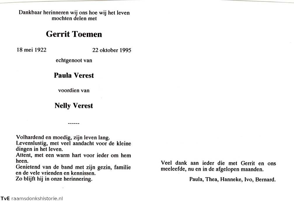 Gerrit Toemen Paula Verest Nelly Verest