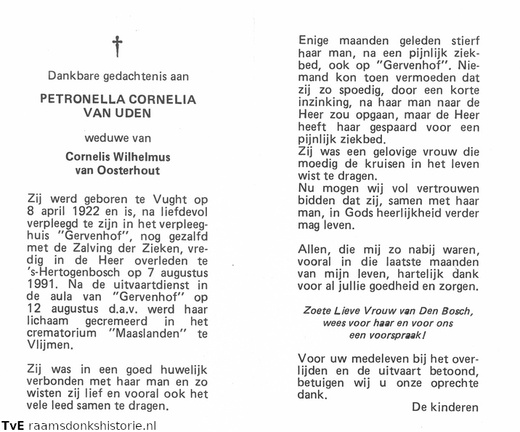 Petronella Cornelia van Uden  Cornelis Wilhelmus van Oosterhout