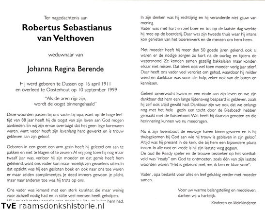 Robertus Sebastianus van Velthoven Johanna Regina Berende