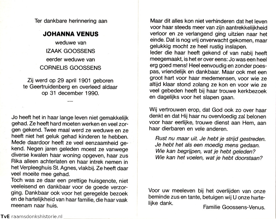 Johanna Venus Izaak Goossens Cornelis Goossens