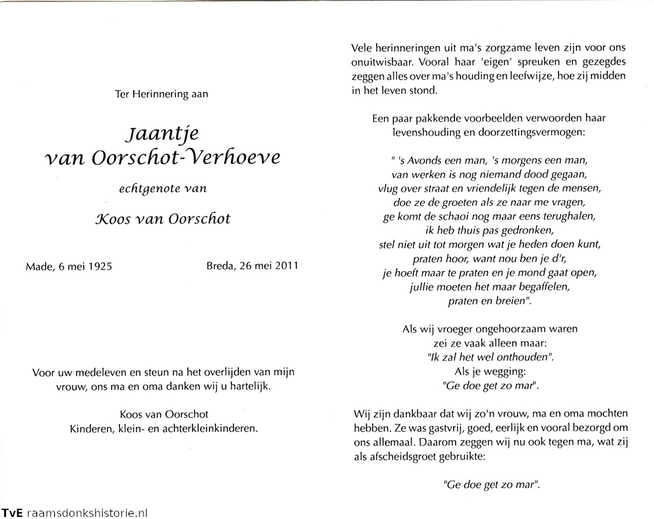 Jaantje Verhoeve  Koos van Oorschot