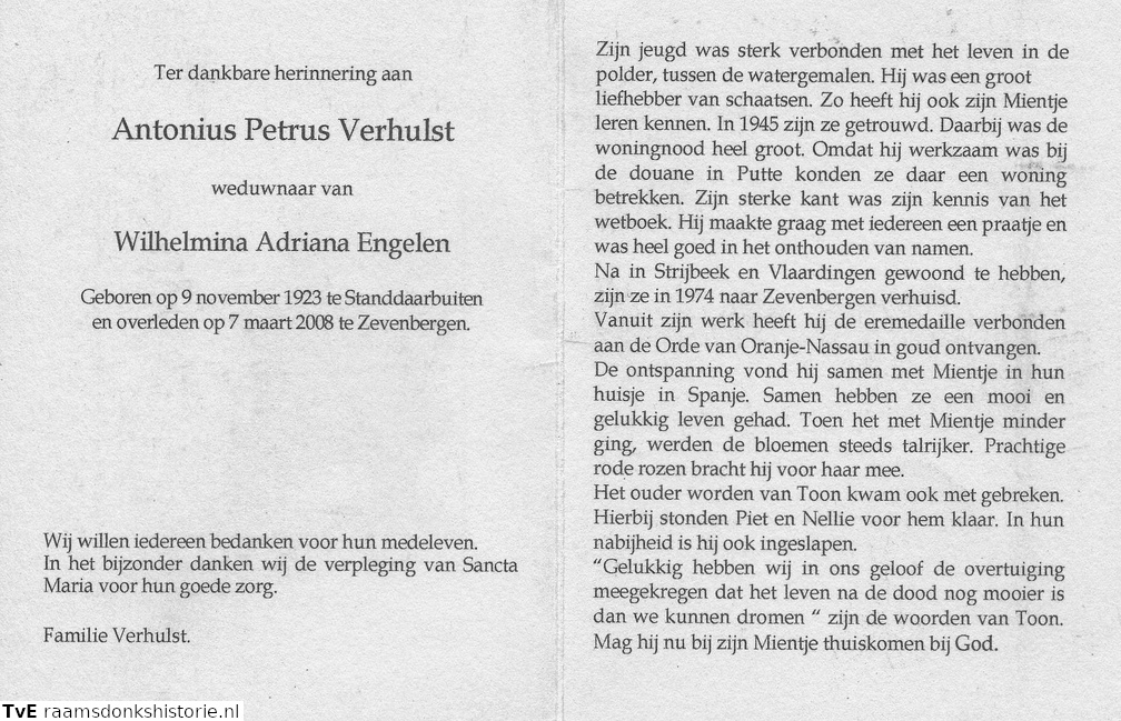 Antonius Petrus Verhulst  Wilhelmina Adriana Engelen