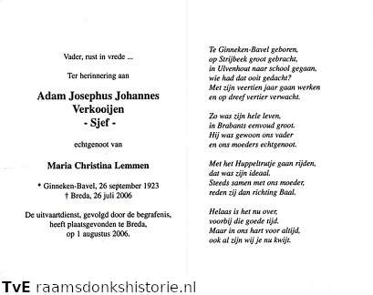 Adam Josephus Johannes Verkooijen  Maria Christina Lemmen