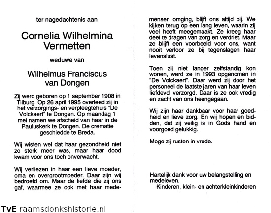 Cornelia Wilhelmina Vermetten Wilhelmus Franciscus van Dongen
