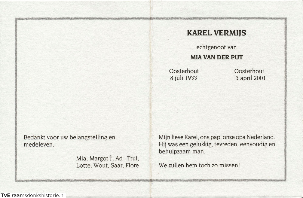 Karel Vermijs  Mia van der Put