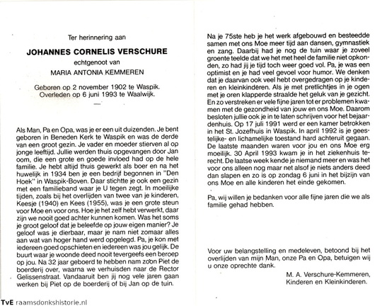 Johannes Cornelis Verschure  Maria Antonia Kemmeren