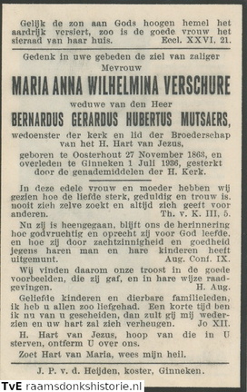 Maria Anna Wilhelmina Verschure Bernardus Gerardus Hubertus Mutsaers