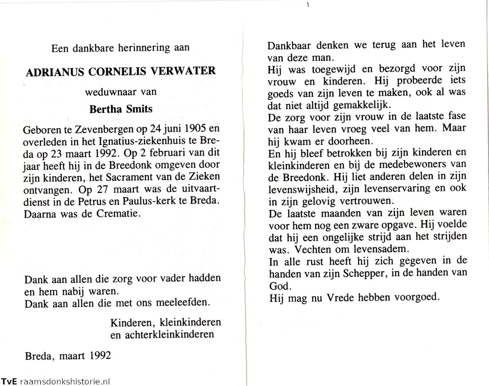 Adrianus Cornelis Verwater  Bertha Smits