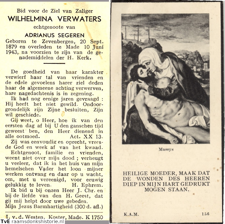 Wilhelmina Verwaters  Adrianus Segeren