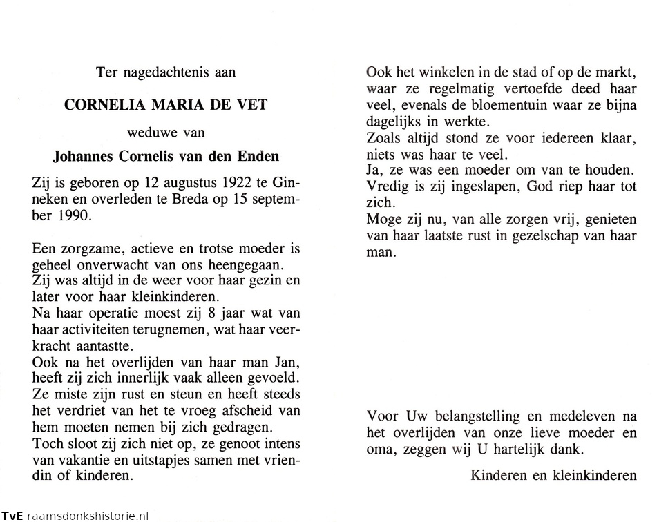 Cornelia Maria de Vet Johannes Cornelis van den Enden
