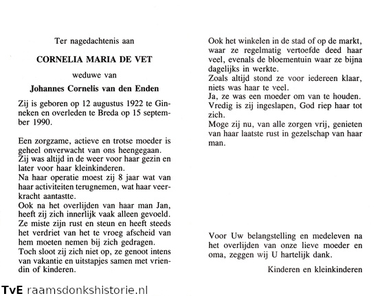 Cornelia Maria de Vet  Johannes Cornelis van den Enden