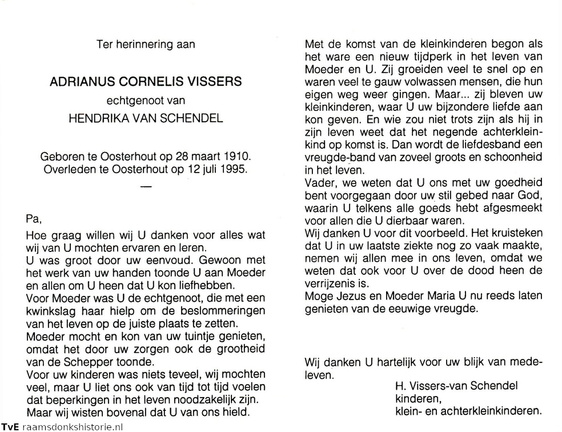 Adrianus Cornelis Vissers  Hendrika van Schendel