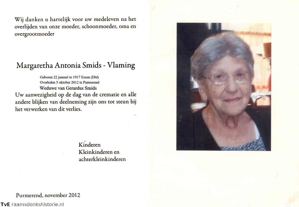 Margaretha Antonia Vlaming  Gerardus Smids