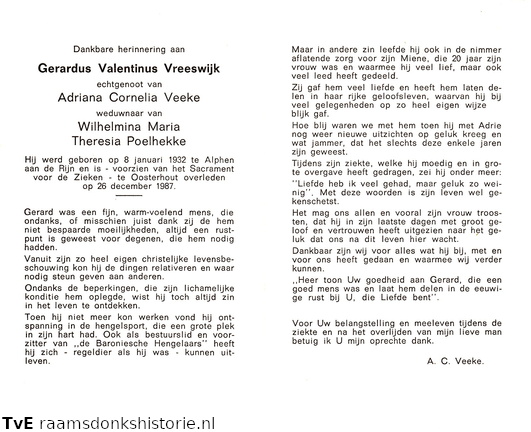 Gerardus Valentinus Vreeswijk Adriana Cornelia Veeke Wilhelmina Maria Theresia Poelhekke