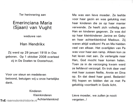 Emerinciana Maria van Vught Han Hendrikx