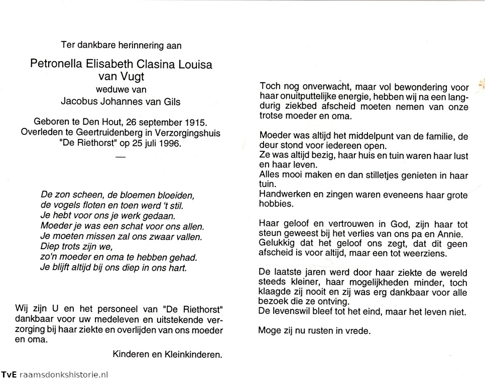 Petronella Elisabeth Clasina Louisa van Vught  Jacobus Johannes van Gils