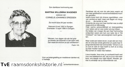 Martina Willemina Wagener Cornelis Johannes Driessen