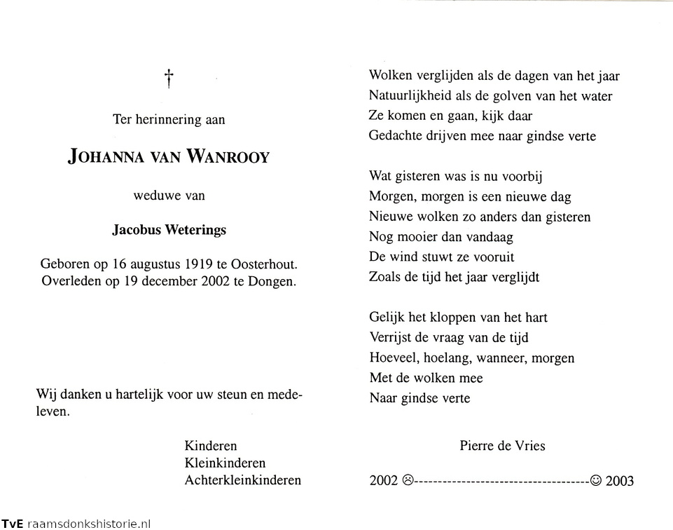 Johanna van Wanrooy Jacobus Weterings