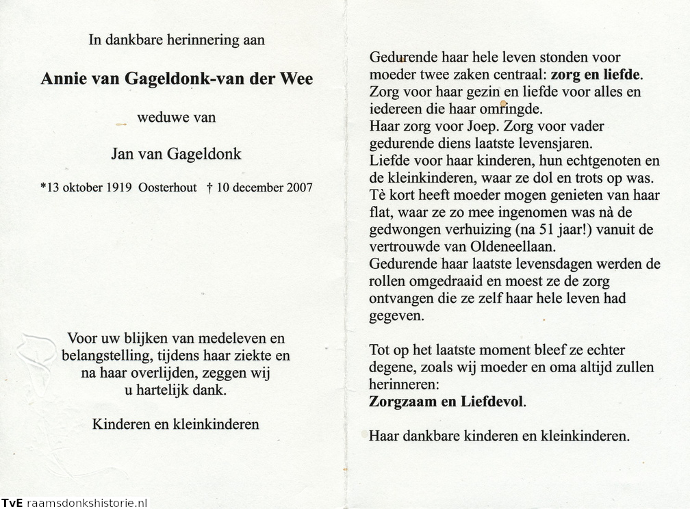 Annie van der Wee Jan Van Gageldonk