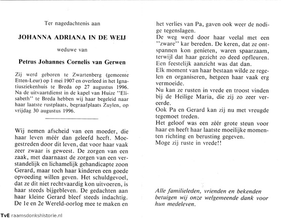 Johanna Adriana in de Weij Petrus Johannes Cornelis van Gerwen
