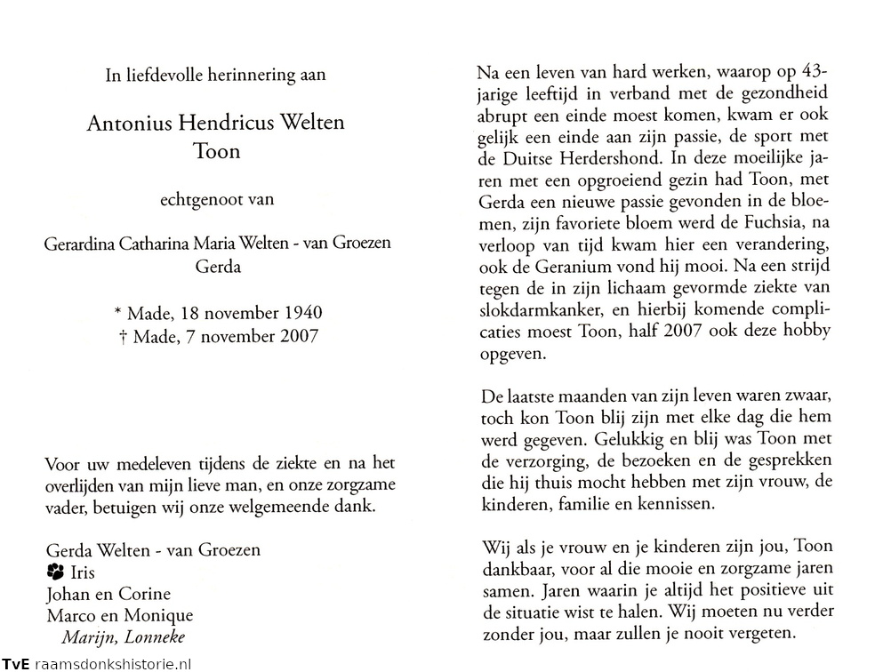 Antonius Hendricus Welten Gerardina Catharina Maria van Groezen