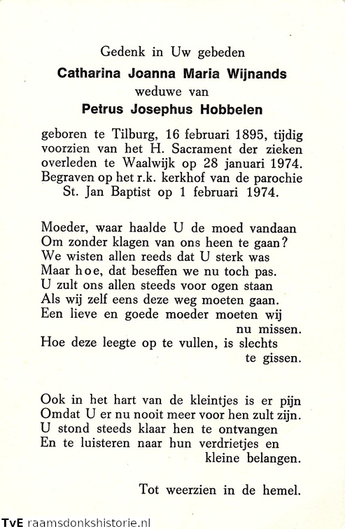 Catharina Joanna Maria Wijnands Petrus Josephus Hobbelen