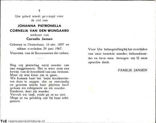 Johanna Pieternella Cornelia van den Wijngaard Cornelis Jansen