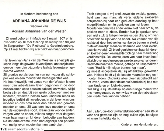 Adriana Johanna de Wijs Adriaan Johannes van der Westen