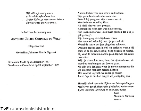 Antonius Julius Cornelis de Wild Mechelina Johanna Maria Ligtvoet