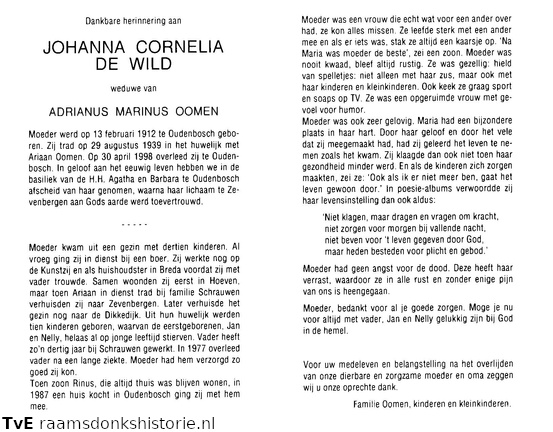 Johanna Cornelia de Wild Adrianus Marinus Oomen