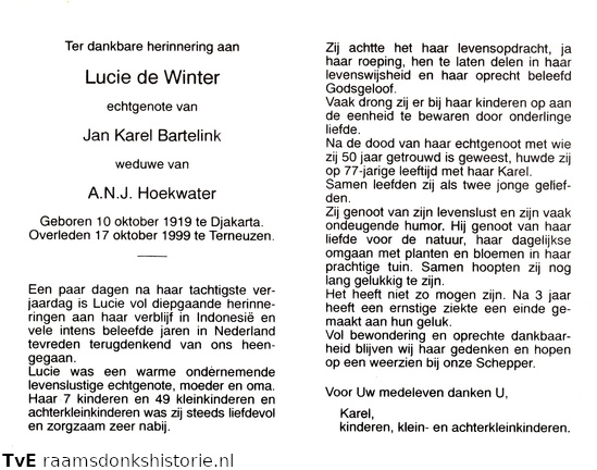 Lucie de Winter Jan Karel Bartelink A N J Hoekwater