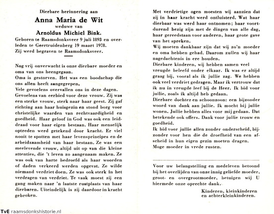 Anna Maria de Wit  Arnoldus Michiel Bink
