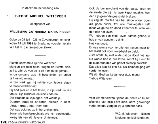 Tjebbe Michiel Witteveen Wilhelmina Catharina Maria Nissen