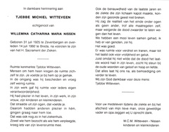 Tjebbe Michiel Witteveen  Wilhelmina Catharina Maria Nissen
