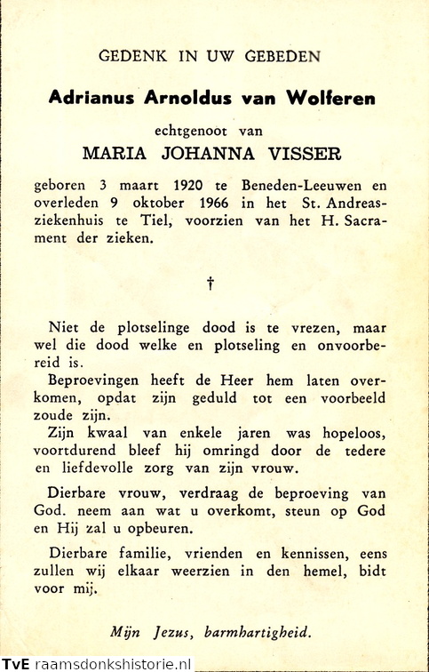 Adrianus Arnoldus van Wolferen  Maria Johanna Visser