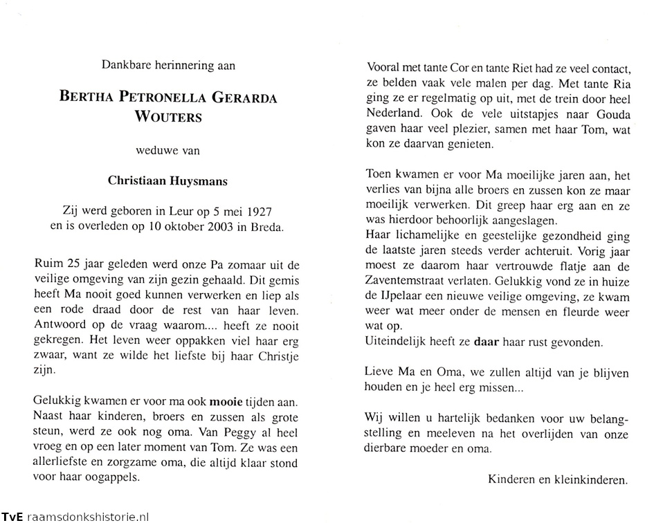 Bertha Petronella Gerarda Wouters  Christiaan Huysmans