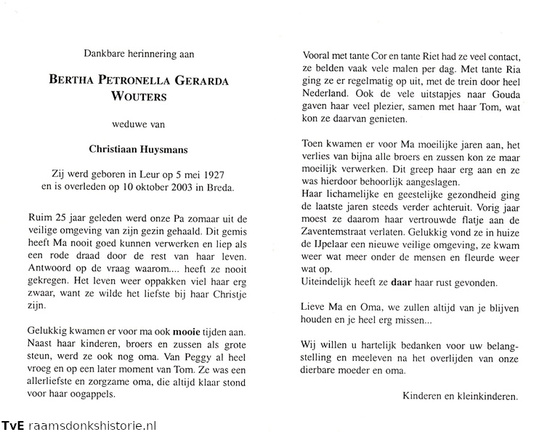 Bertha Petronella Gerarda Wouters  Christiaan Huysmans