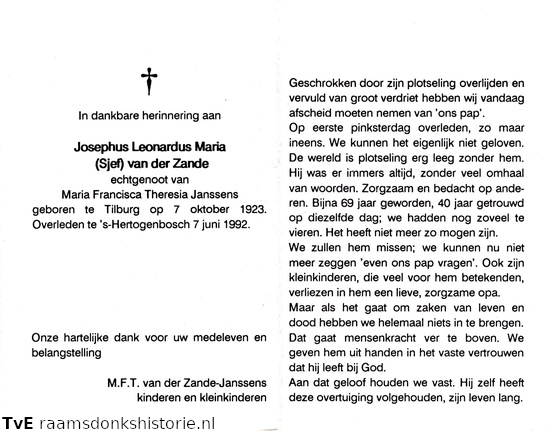 Josephus Leonardus Maria  van de Zande Maria Francisca Theresia Janssens