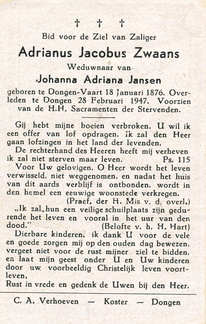 Adrianus Jacobus Zwaans Johanna Adriana Jansen